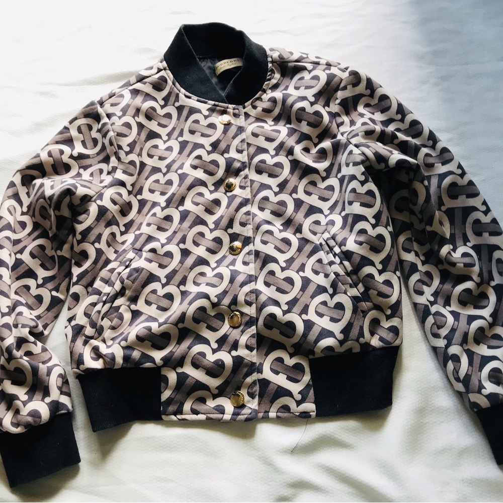 Burberry Monogram Bomber Jacket in Black and Cream